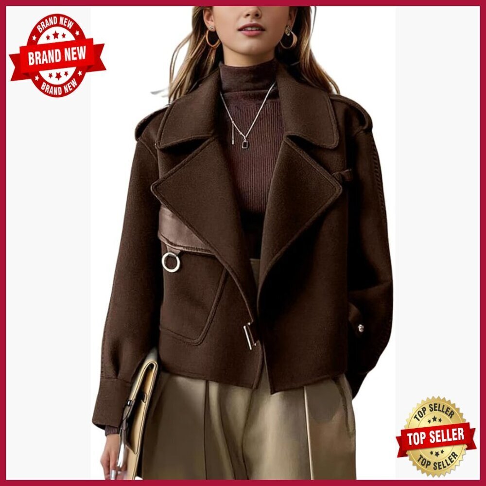 Women's Wool Blend Blazer Jacket Open Front Loose Fit Business Casual